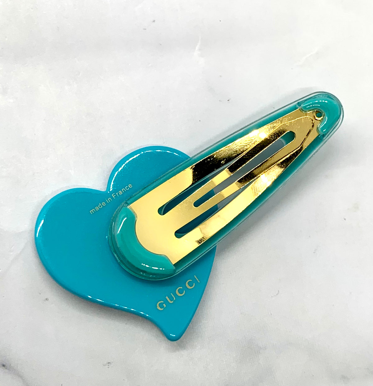 GUCCI GG Teal Heart Hair Clip - Pre owned