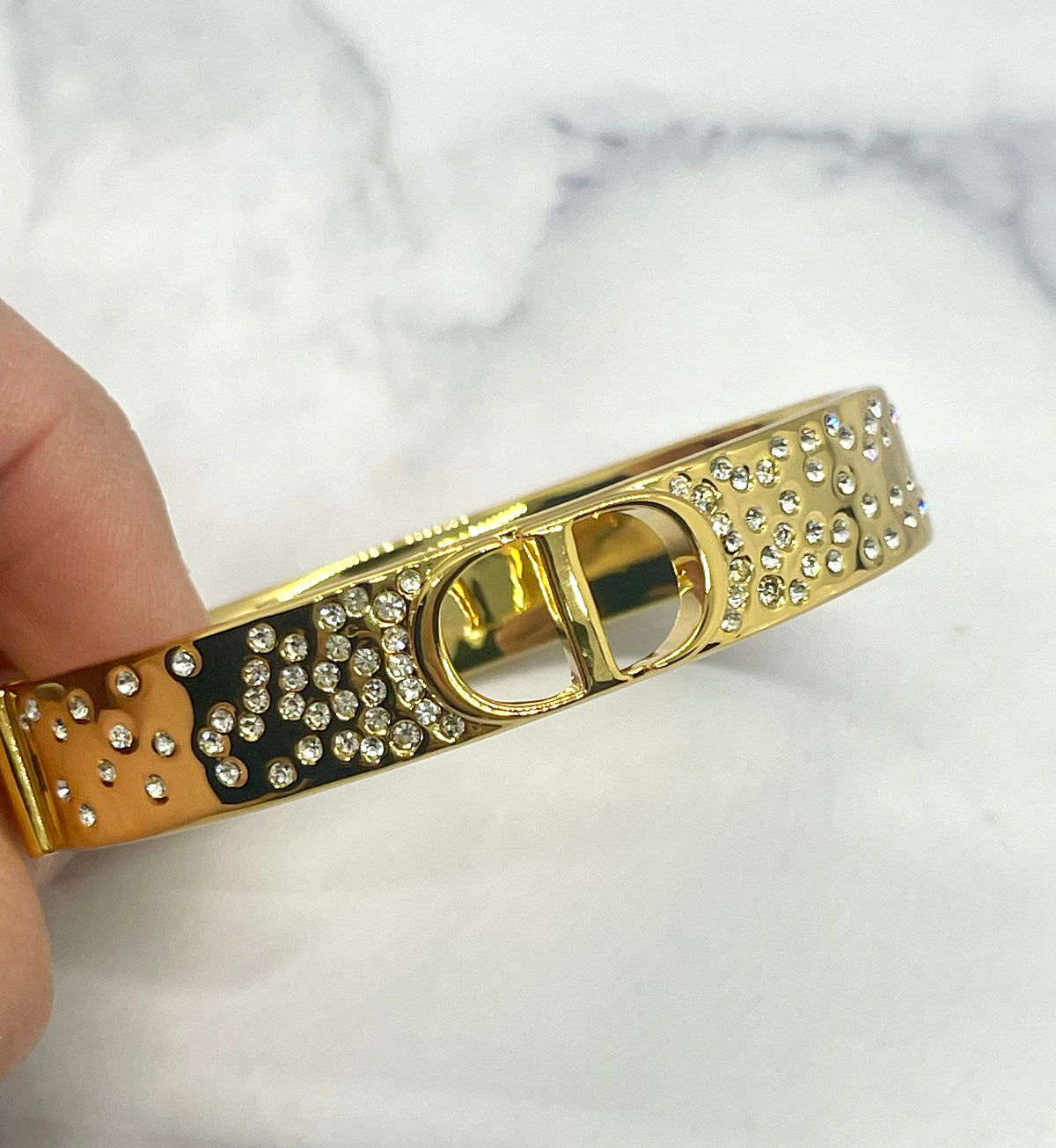 CHRISTIAN DIOR CD Rhinestone Cuff Bracelet - Pre owned