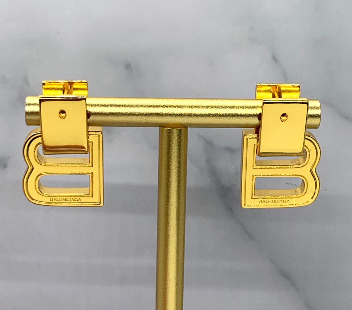 BALENCIAGA B Gold Tone Pendant Earrings - Pre owned