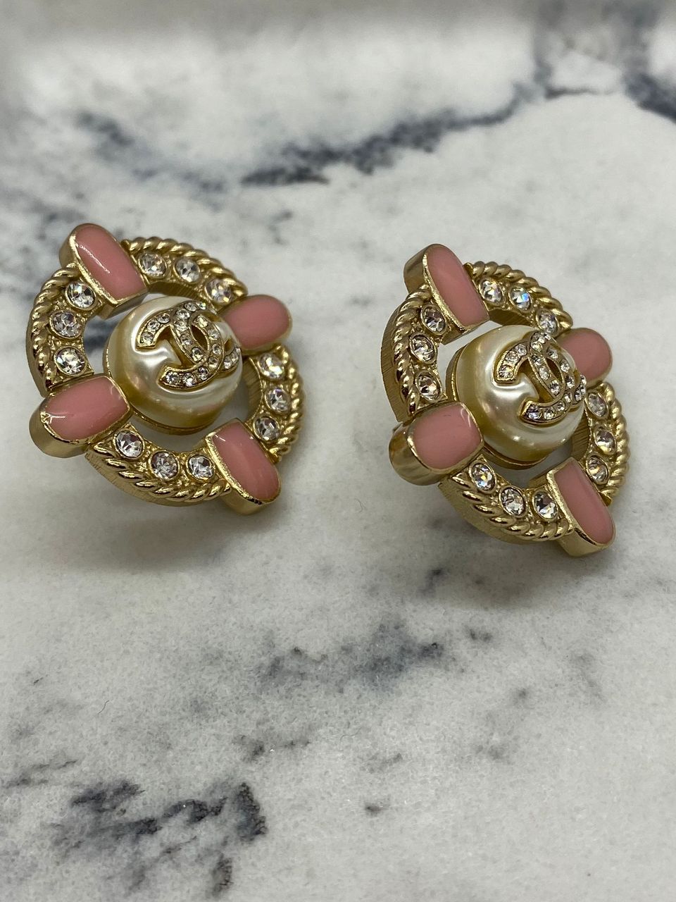 CHANEL CC Gold Tone Rhinestone Earrings - Pre owned