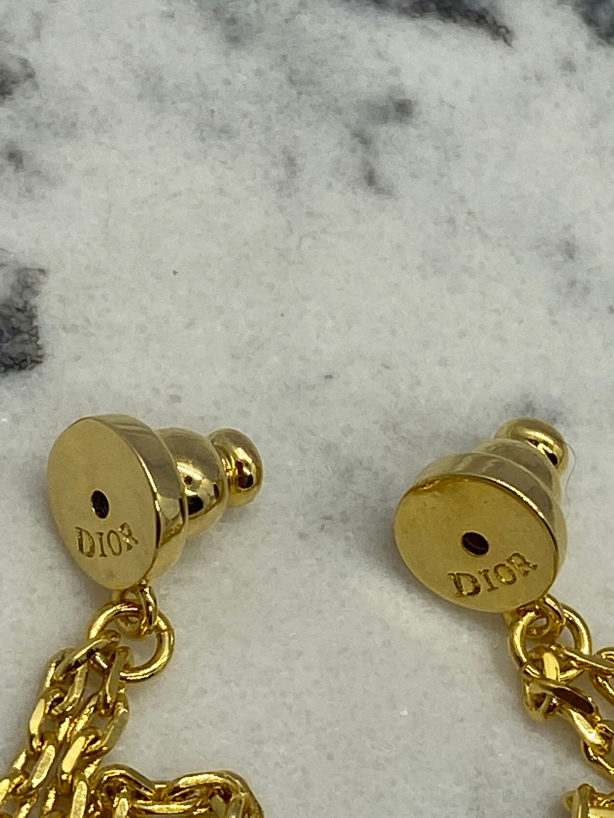 CHRISTIAN DIOR Gold Tone Chain Star Earrings - Pre owned