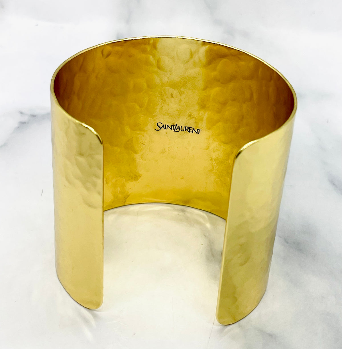 YSL YVES SAINT LAURENT Gold Tone Monogram Cuff Bracelet - Pre owned