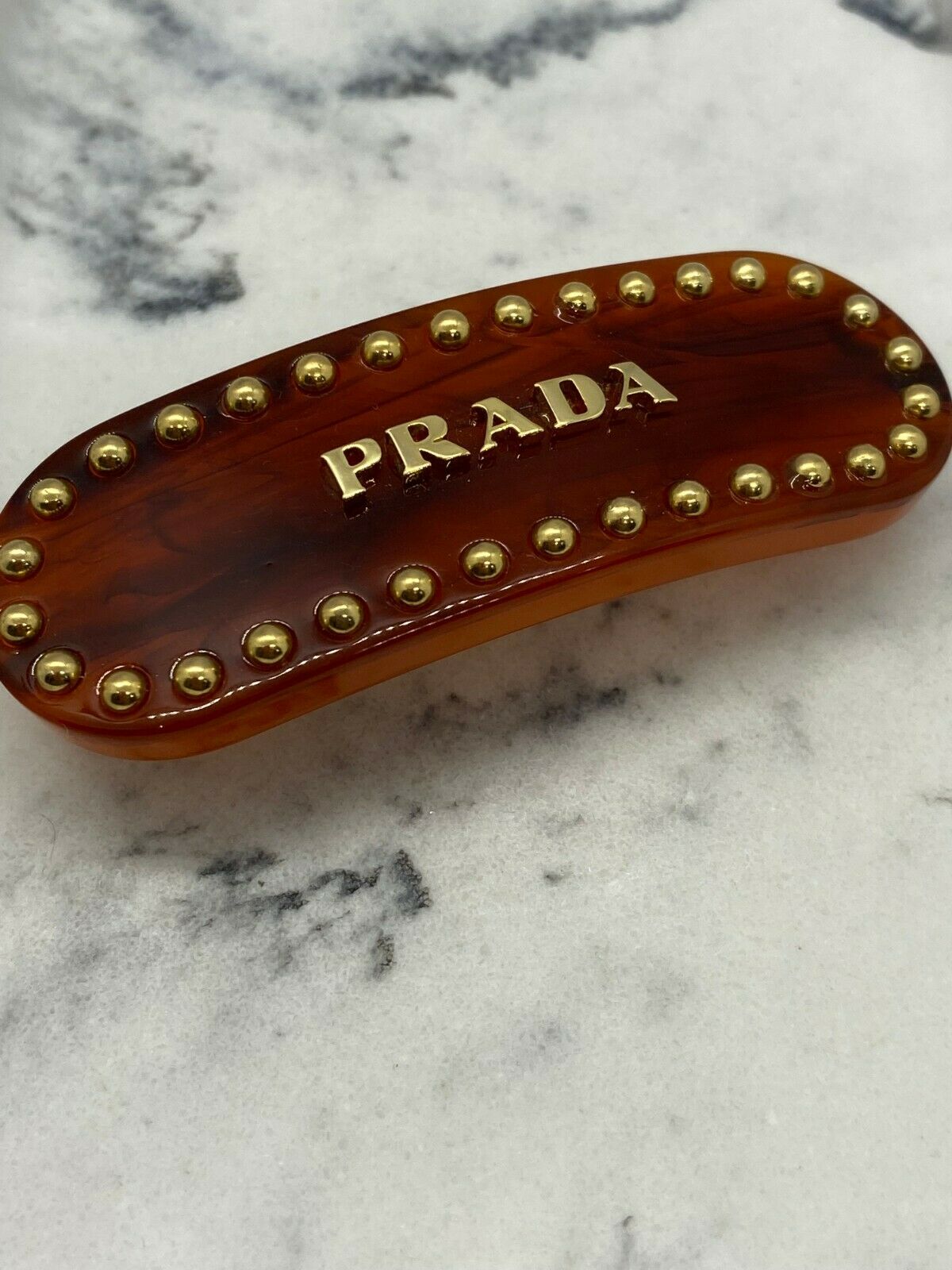 PRADA Amber Acrylic & Gold Stud Hair Clip Barrette - Pre owned