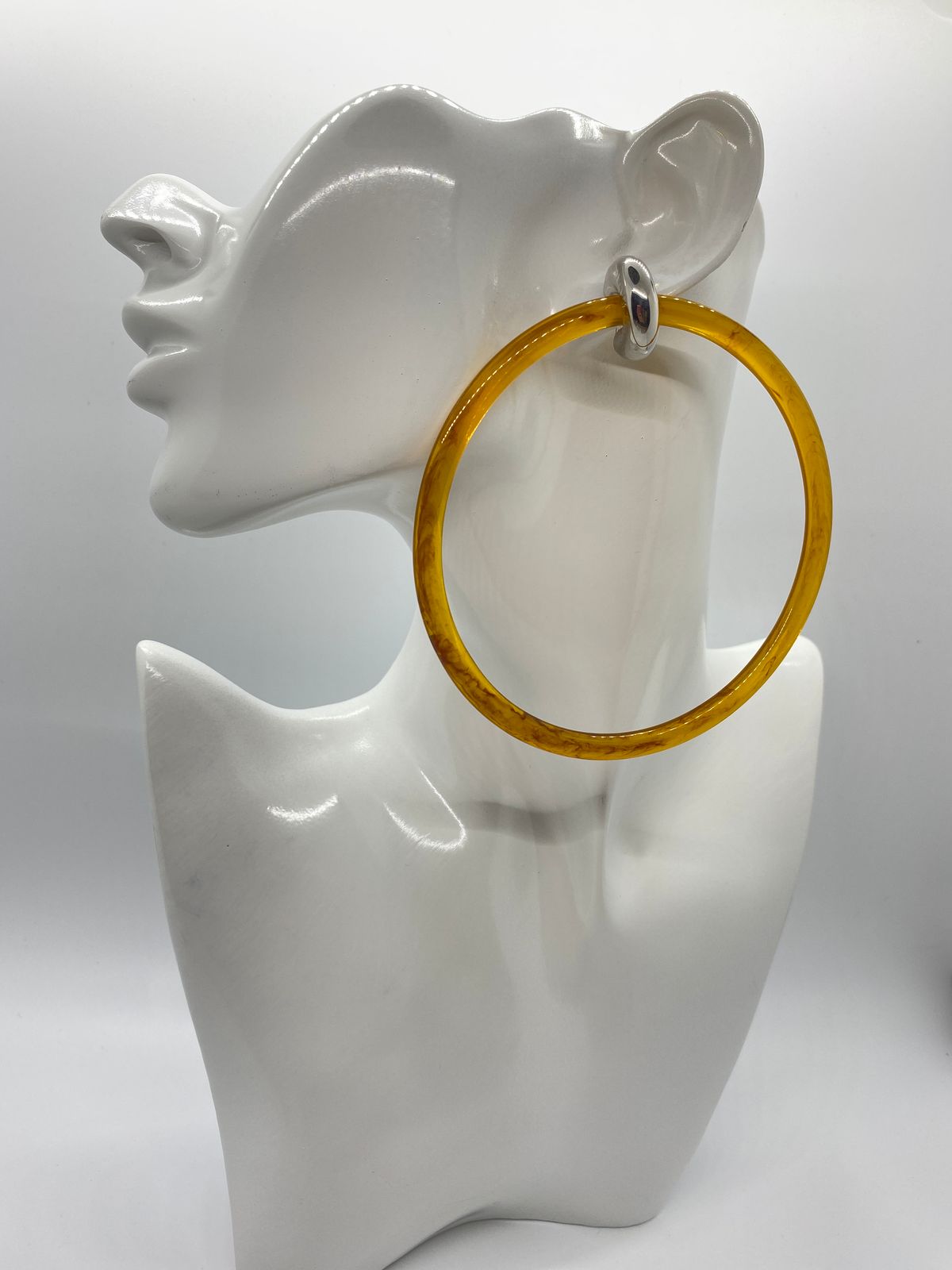 BALENCIAGA BB Acrylic Removable Silver Hoop Earrings - Pre owned