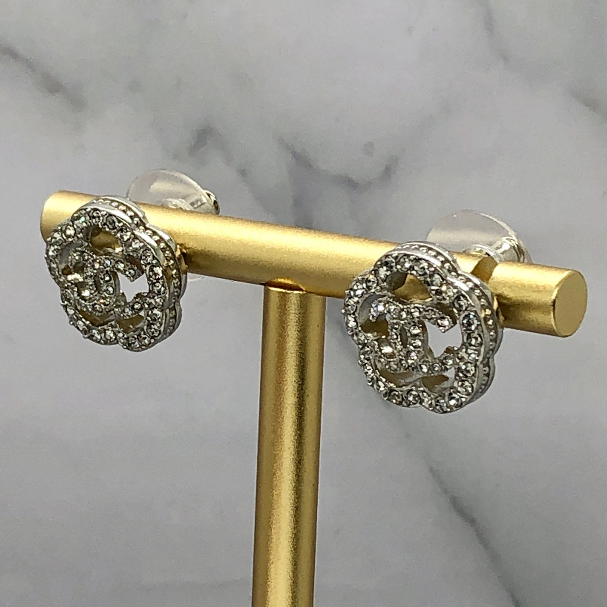 CHANEL CC Rhinestone Flower Earrings - USED
