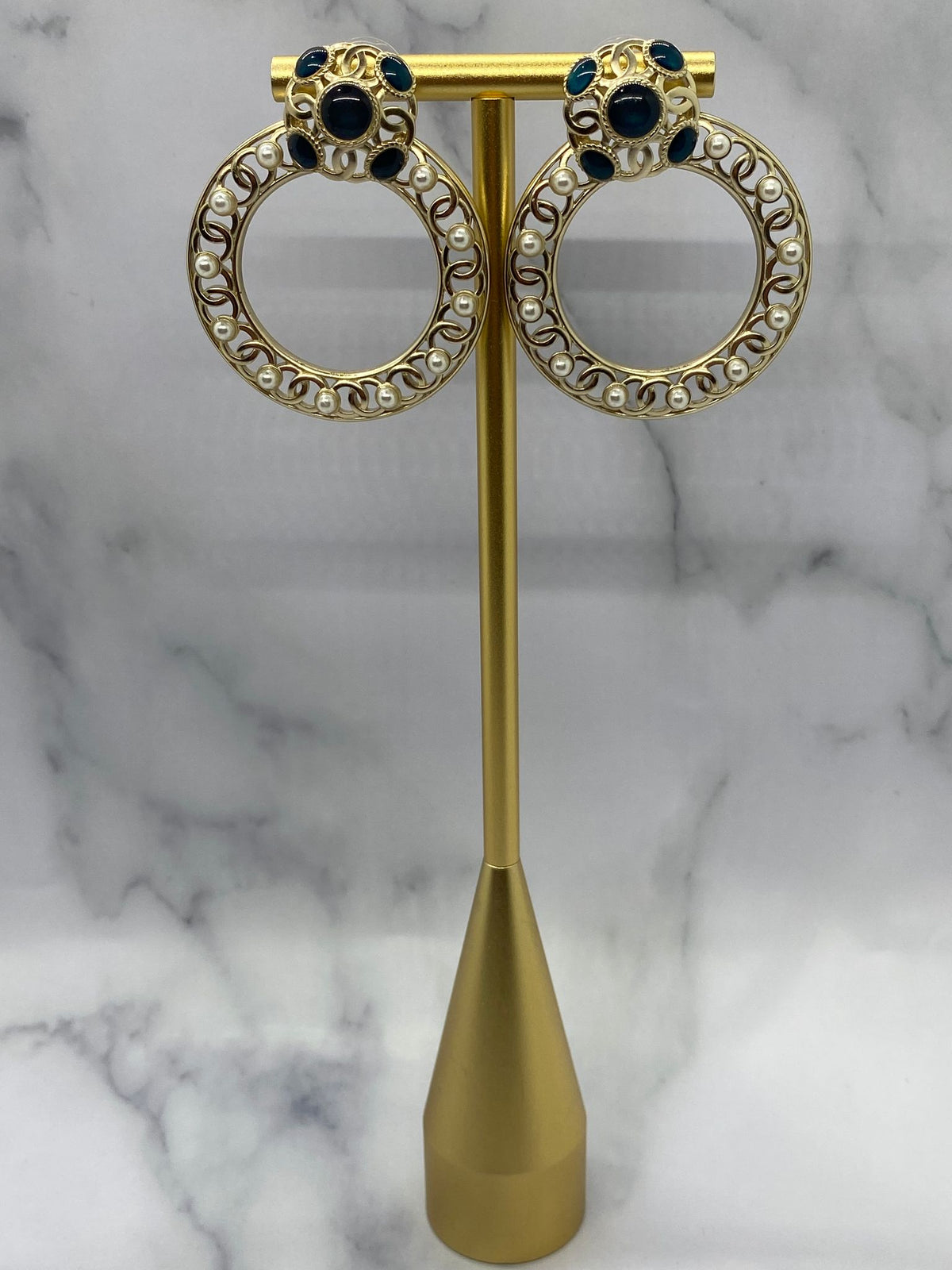 CHANEL CC Monogram Hoop Earrings - Pre owned