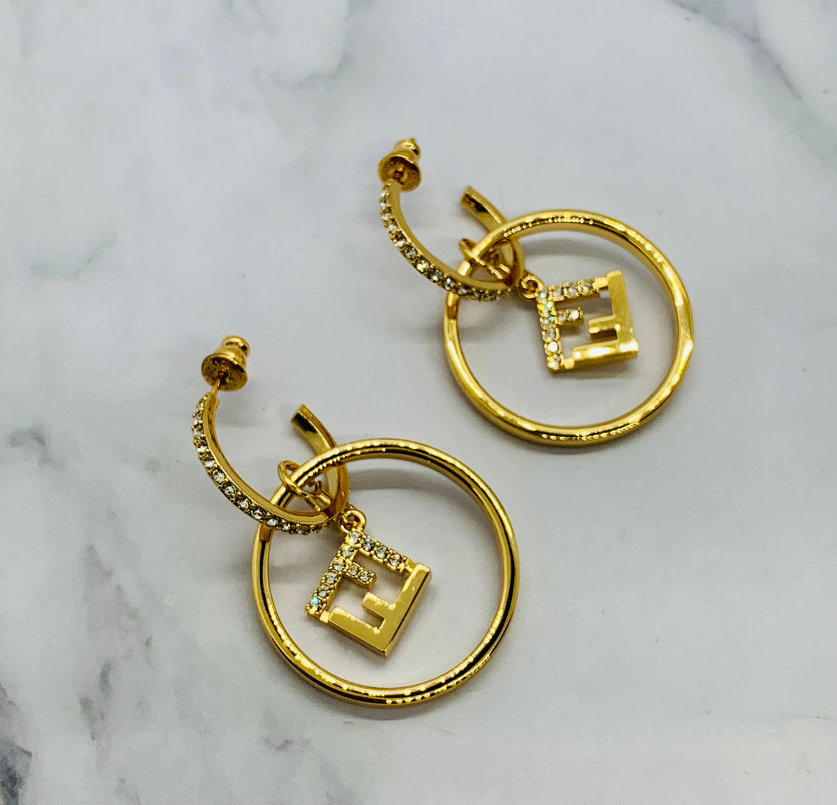 FENDI FF Rhinestone Hoop Earrings - Pre owned