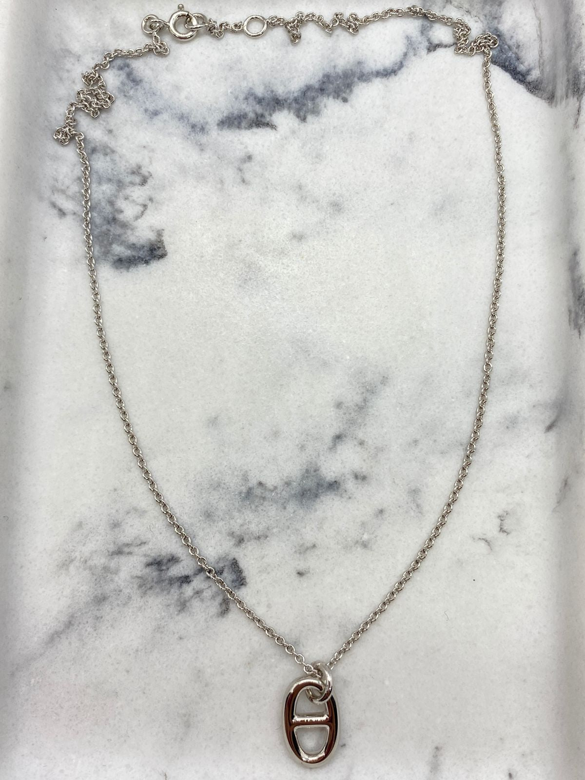 HERMES Silver Tone Chain Necklace - Pre owned
