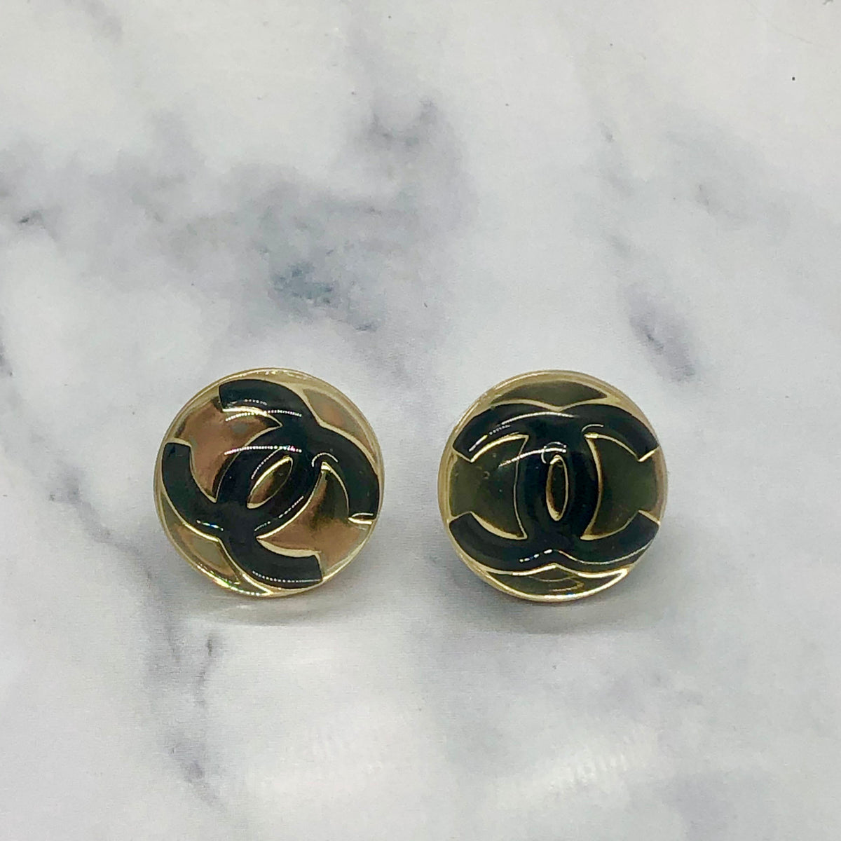 CHANEL CC Gold Tone Bubble Earrings - USED