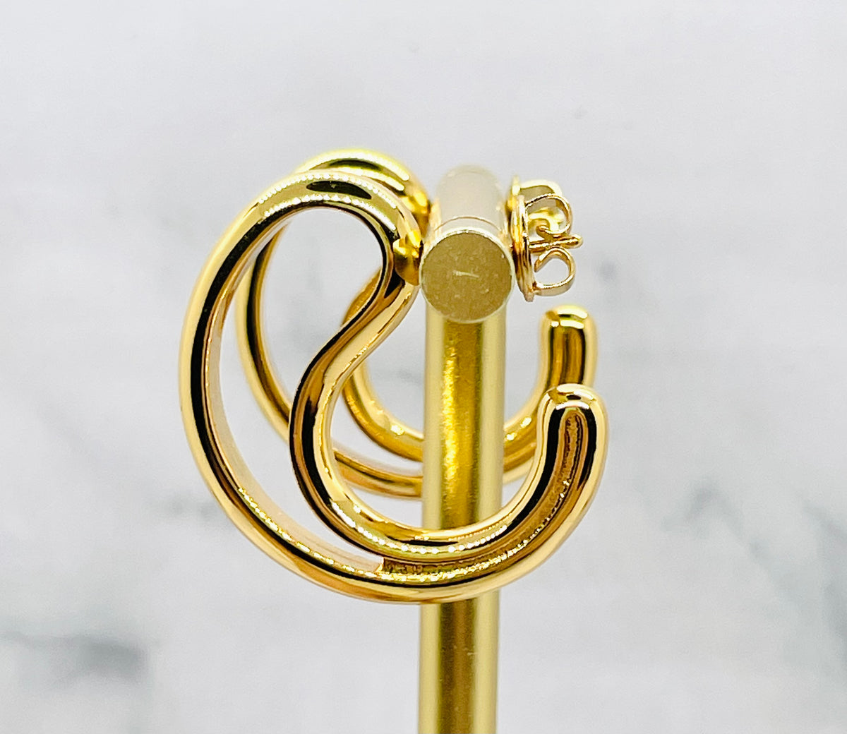 BOTTEGA VENETA Gold Tone Drop Cut Out Earrings - Pre owned