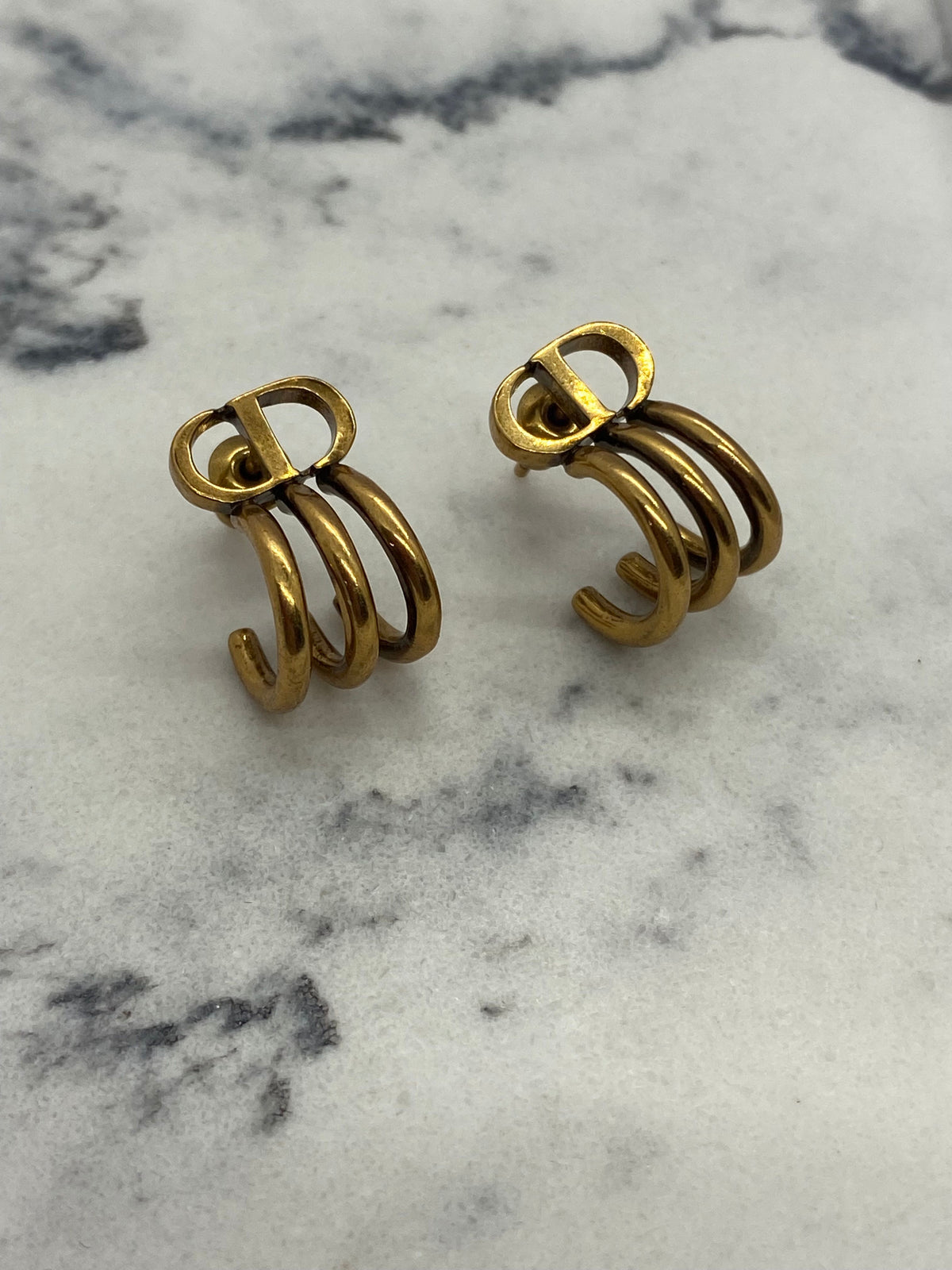CHRISTIAN DIOR CD Brass Tone Hoop Earrings - Pre owned