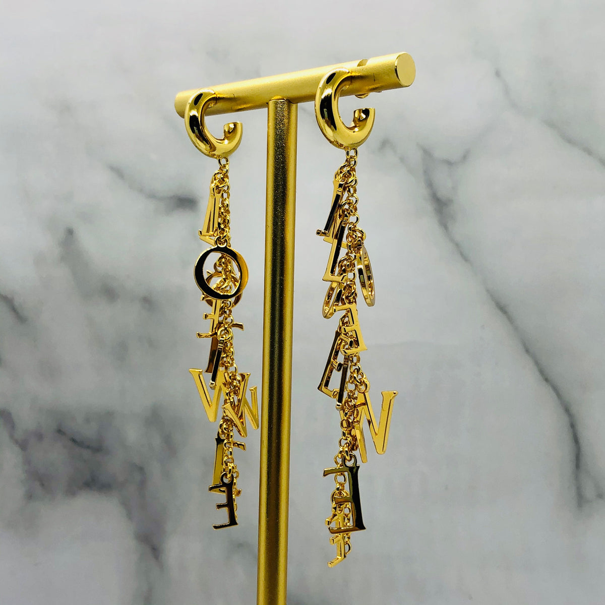 LOEWE Gold Tone Pendant Monogram Earrings - Pre owned