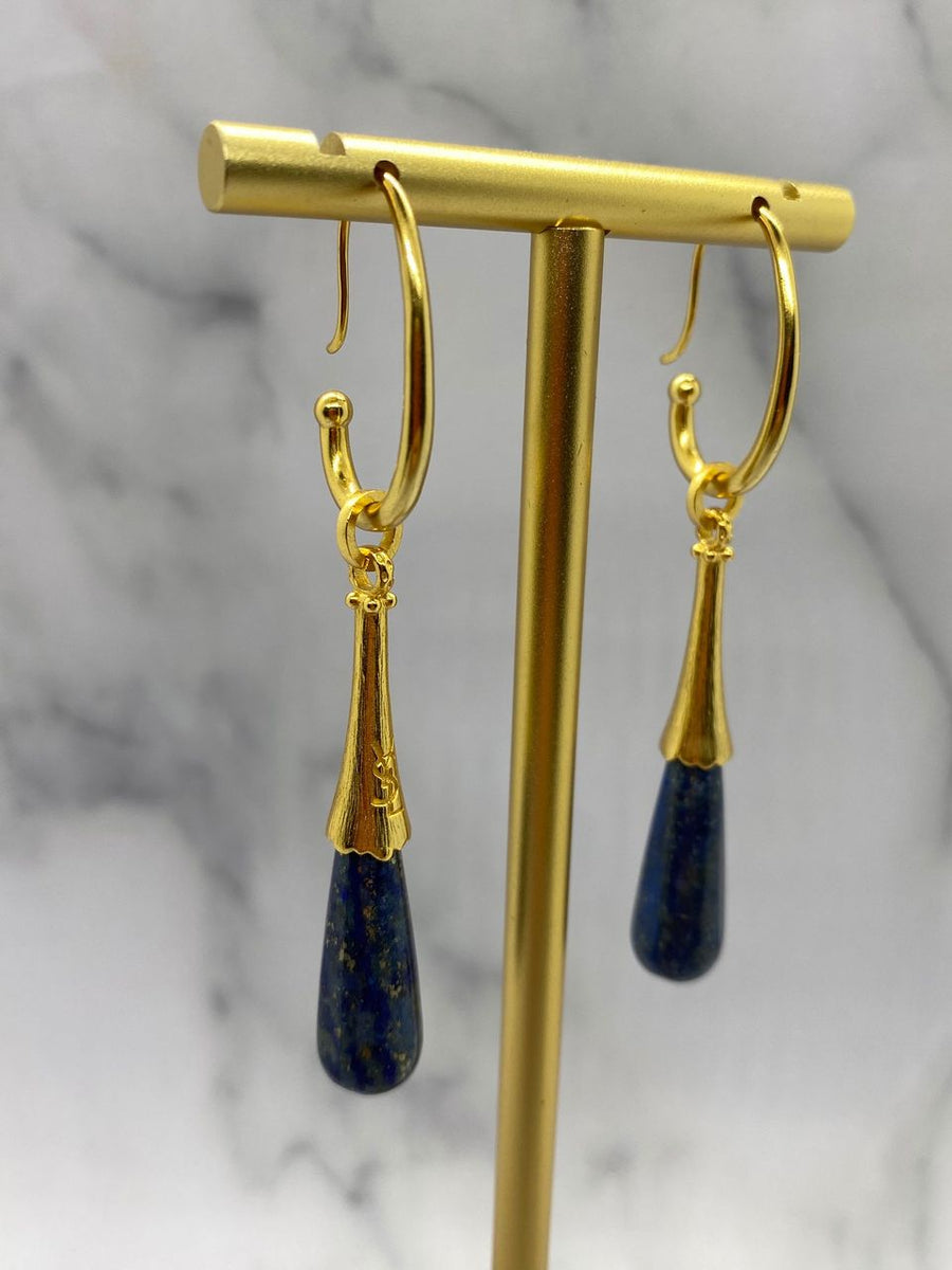 YSL Yves Saint Laurent Lapis Lazuli Pendant Earrings - Pre owned
