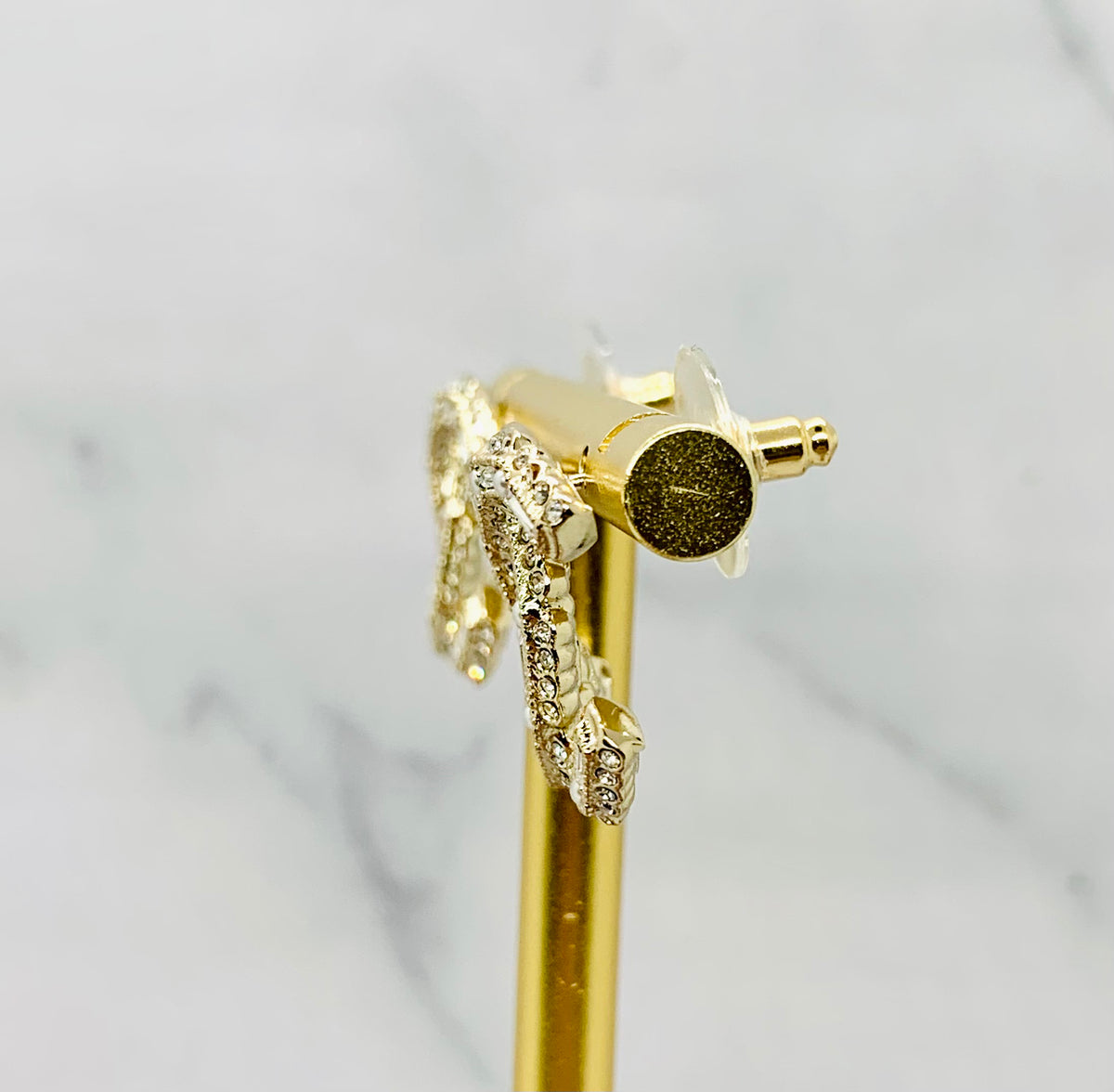 CHANEL CC Gold Tone Rhinestone Earrings - USED