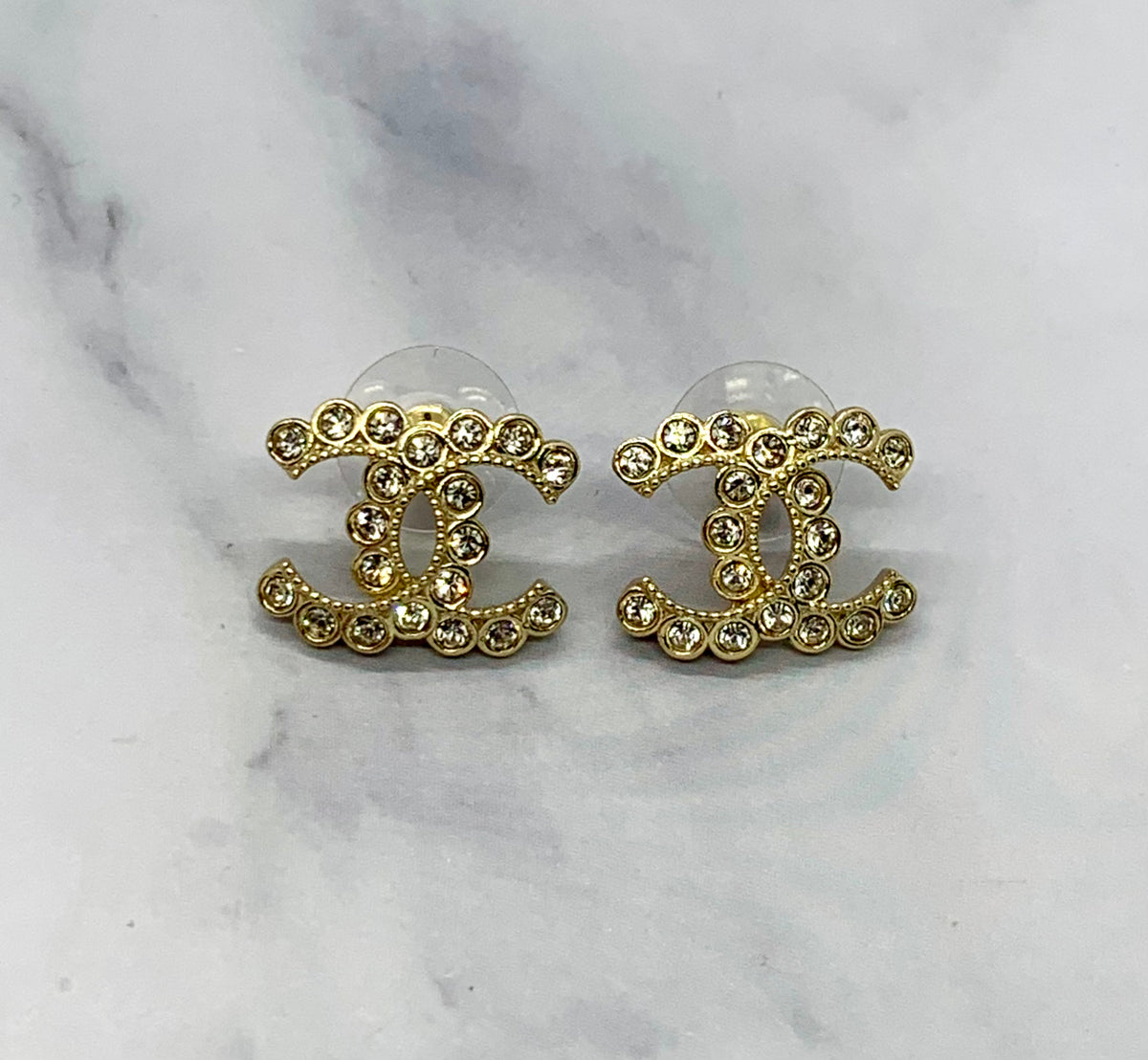 CHANEL CC Light Gold Tone Rhinestone Earrings - Pre owned