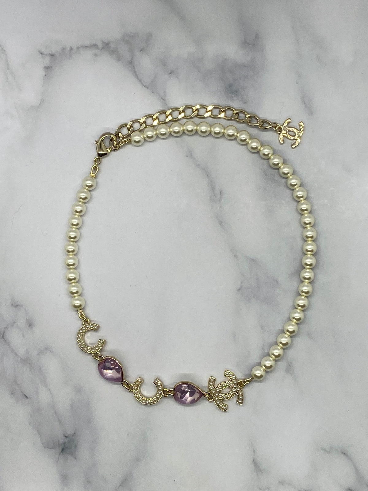 CHANEL CC I Heart Coco Pearl Necklace - USED