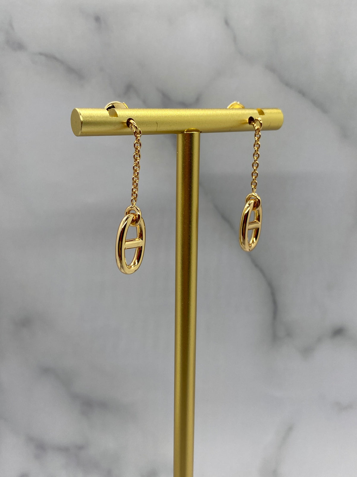 HERMES Gold Tone Pendant Earrings - Pre owned