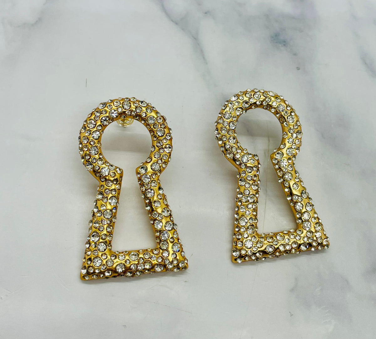 SCHIAPARELLI Rhinestone Keyhole Statement Earrings - Pre owned