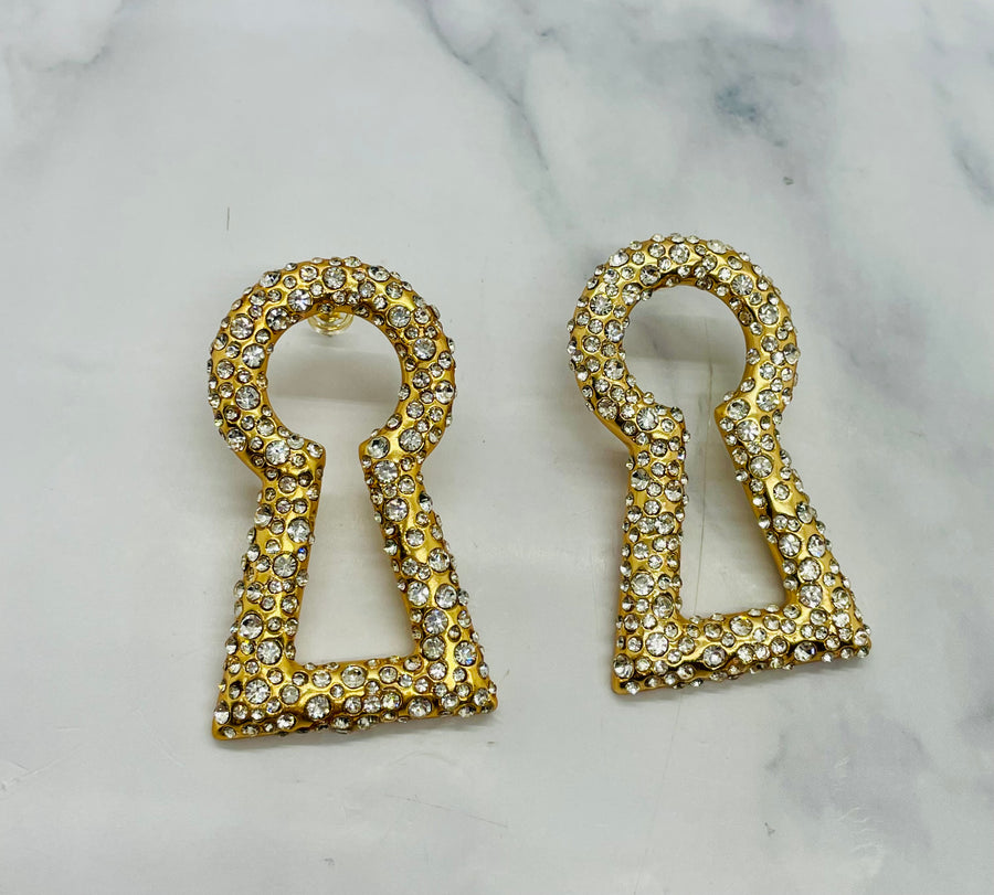 SCHIAPARELLI Rhinestone Keyhole Statement Earrings - Pre owned