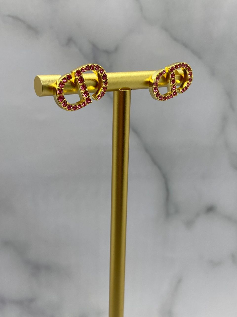 CHRISTIAN DIOR CD Gold Tone Pink Small Earrings - Pre owned