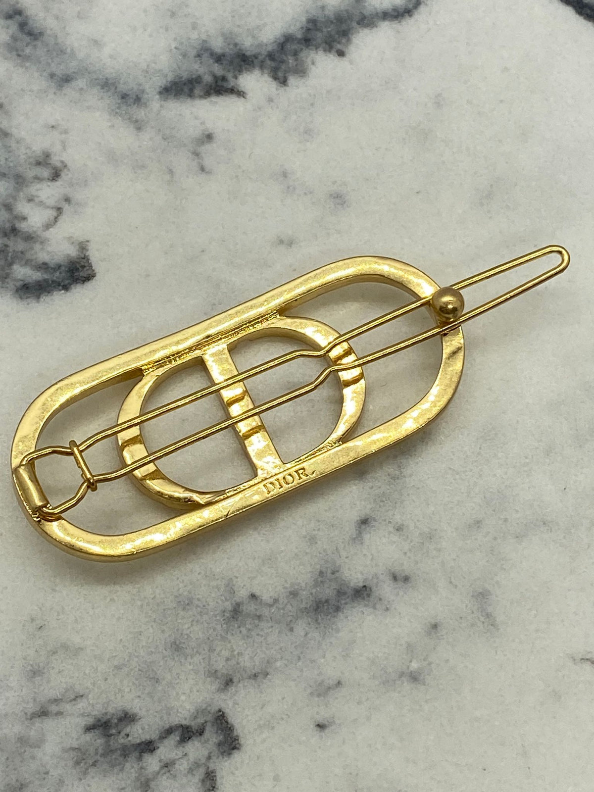 CHRISTIAN DIOR CD Brass Tone Hair Clip Barrette - Pre owned