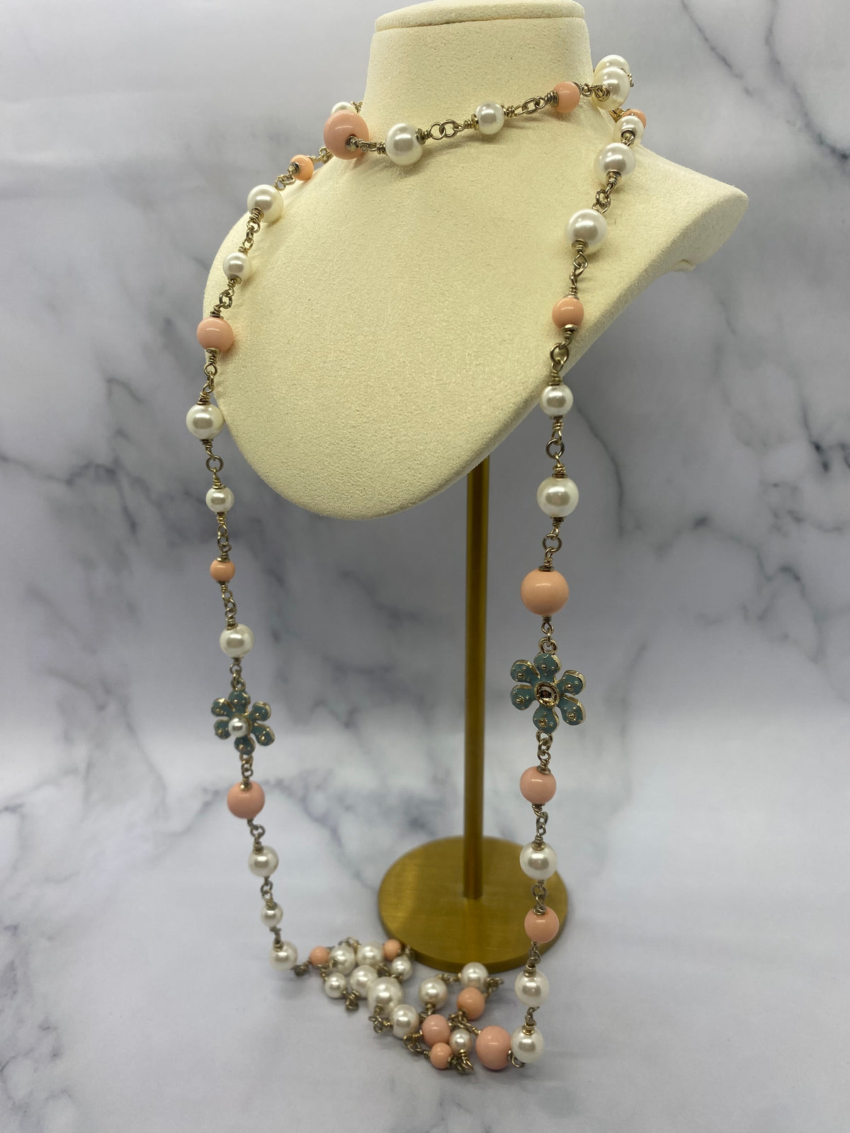 CHANEL CC Floral Beaded Long Necklace - DAMAGED