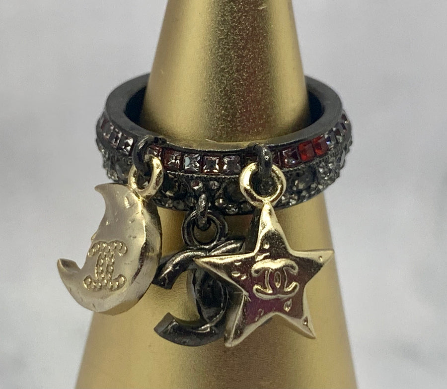 CHANEL CC Sun Moon Rhinestone Ring size 7 - Pre owned