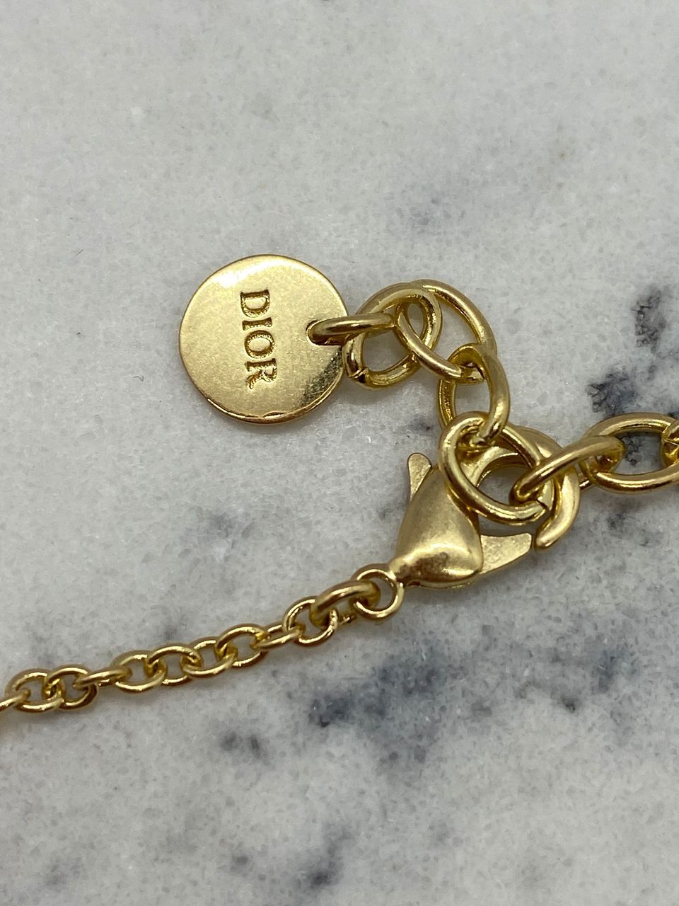 Auth CHRISTIAN DIOR CD Gold Tone White Logo Chain Bracelet - USED