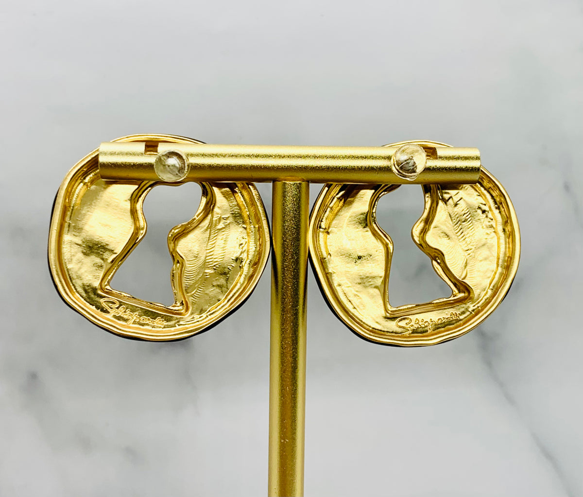 SCHIAPARELLI Statement Black Key Hole Earrings - Pre owned