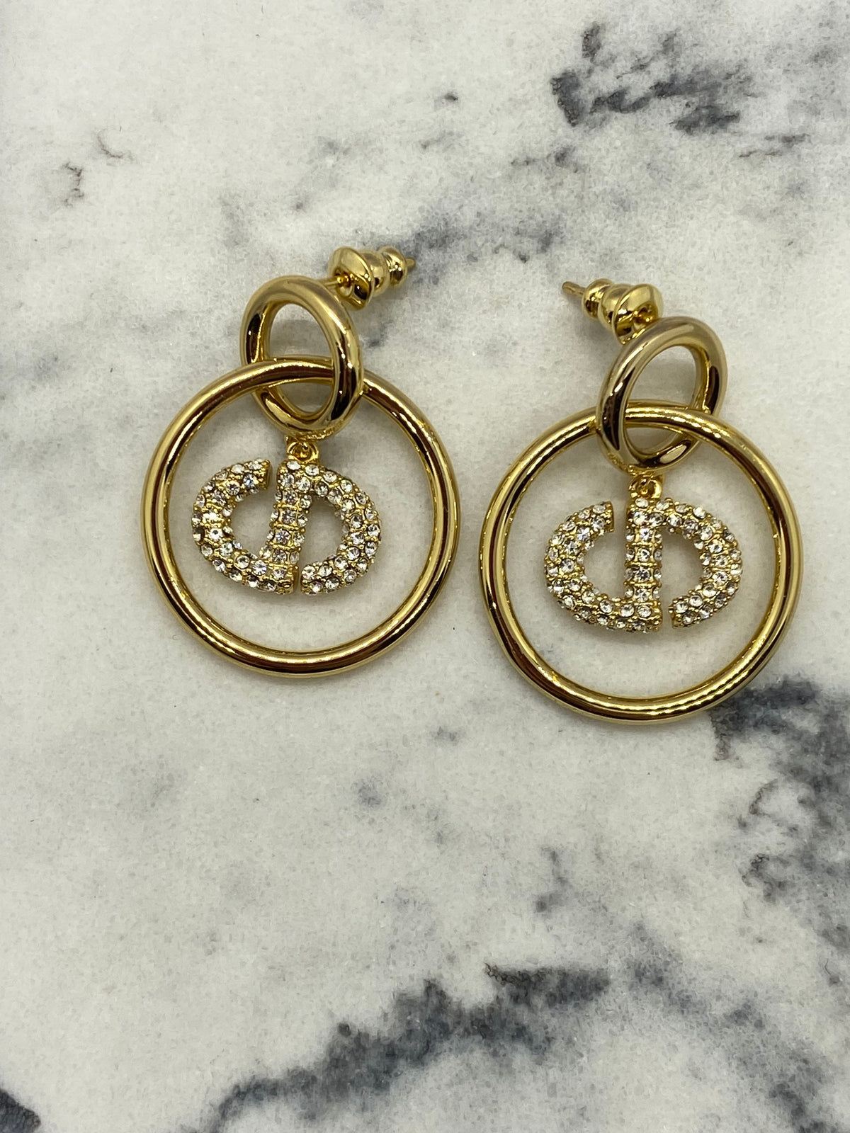 CHRISTIAN DIOR Rhinestone Hoop Earrings - Pre owned