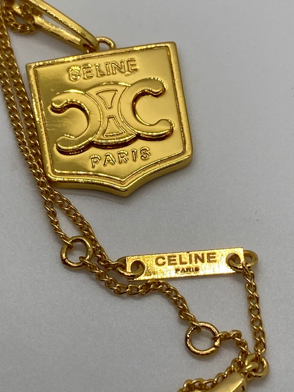 CELINE Gold Tone Shield Necklace - Pre owned