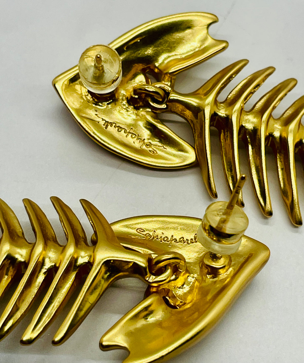 SCHIAPARELLI Fish Spine Pearl Pendant Earrings - Pre owned