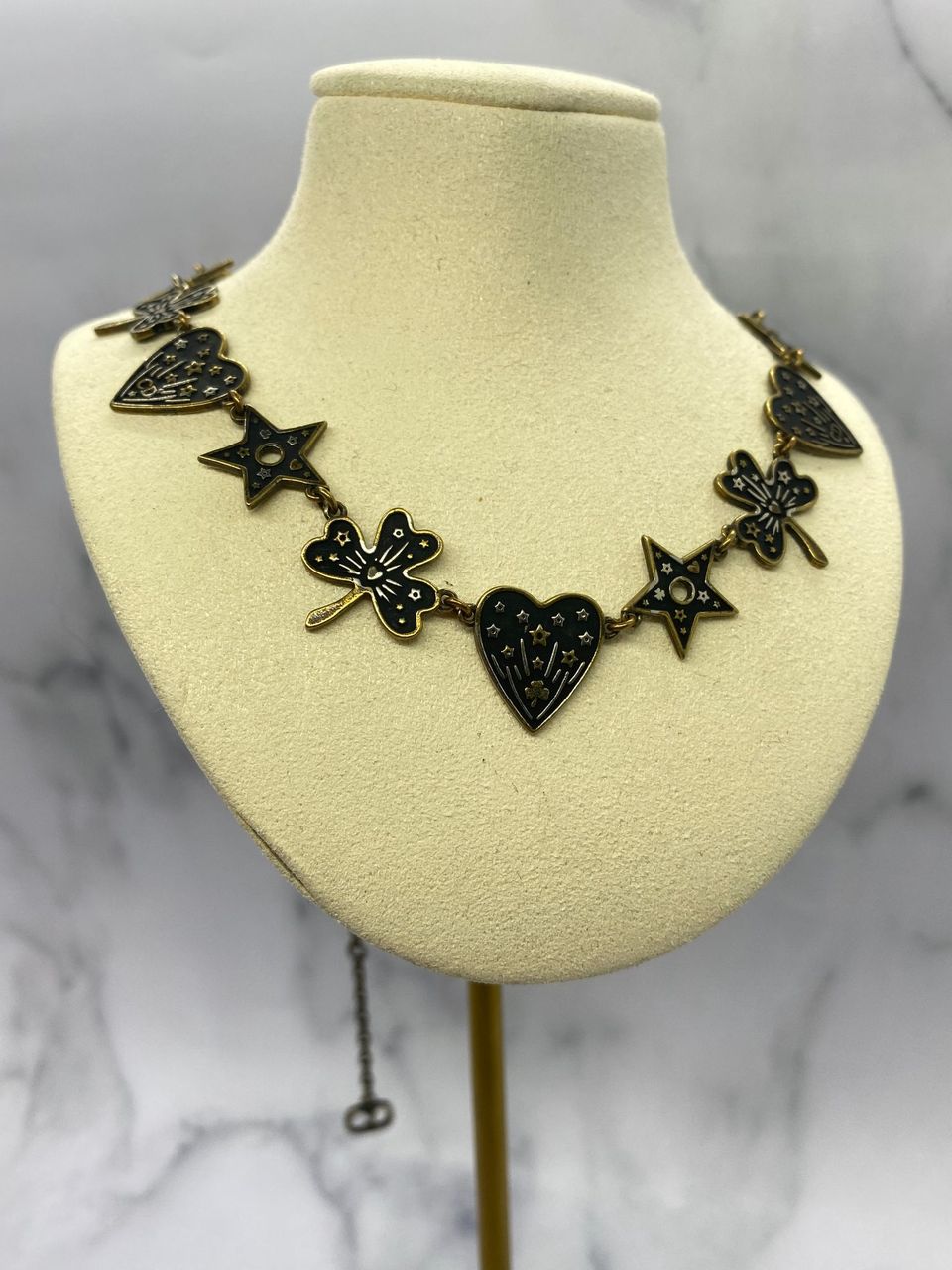CHRISTIAN DIOR Brass Black Heart Necklace - Pre owned