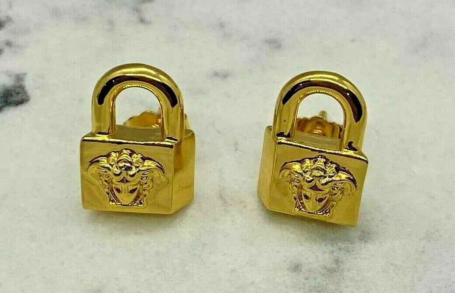 VERSACE Medusa Lock Gold Tone Earrings - Pre owned