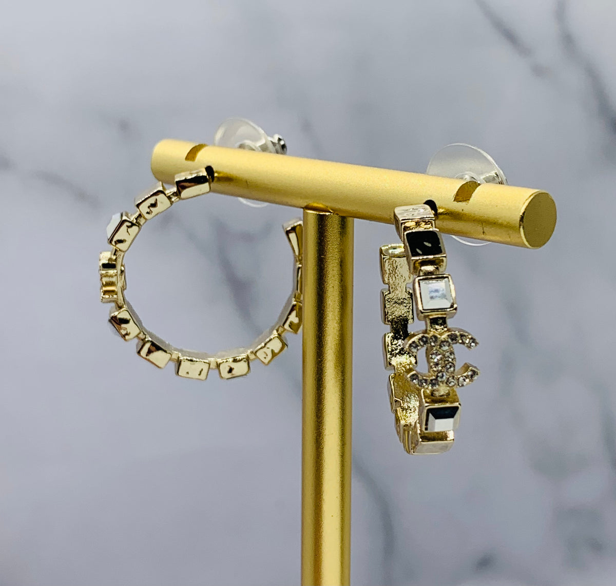 CHANEL CC Rhinestone Hoop Earrings - Pre owned
