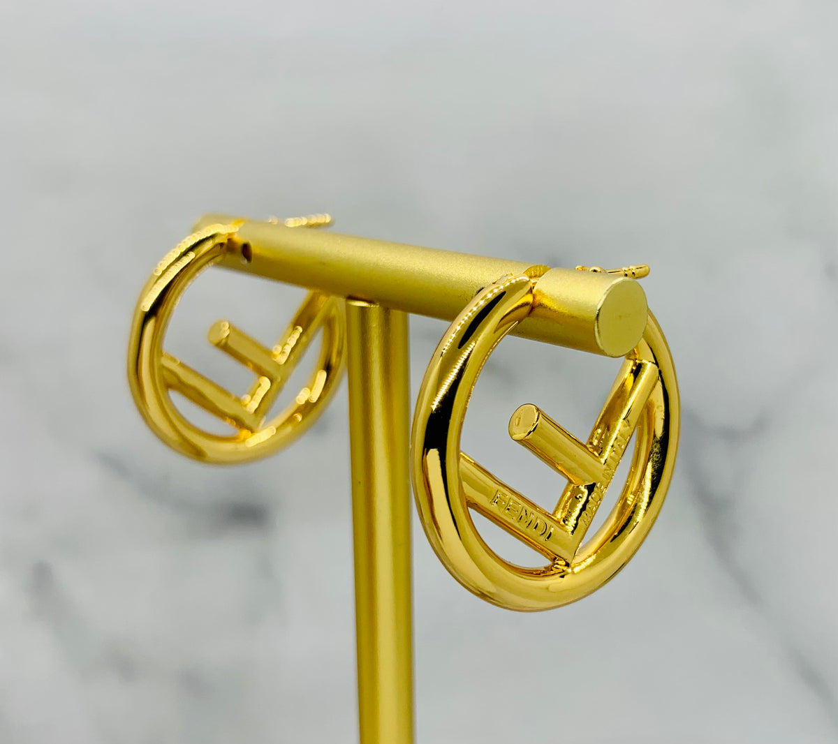 FENDI FF Gold Monogram Hoop Earrings - Pre owned