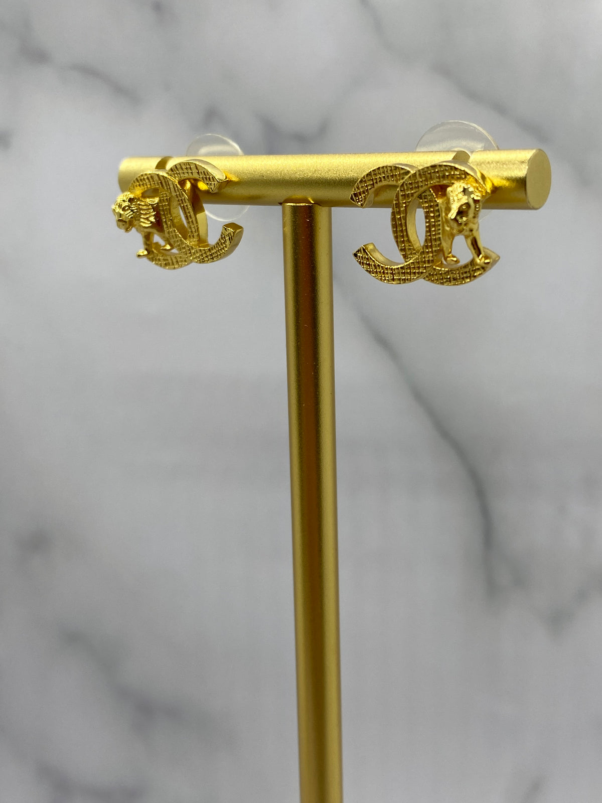 CHANEL CC Gold Tone Lion Earrings - Pre owned