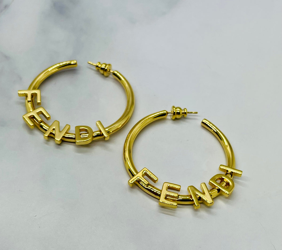 FENDI Gold Tone Hoop Earrings - Pre owned