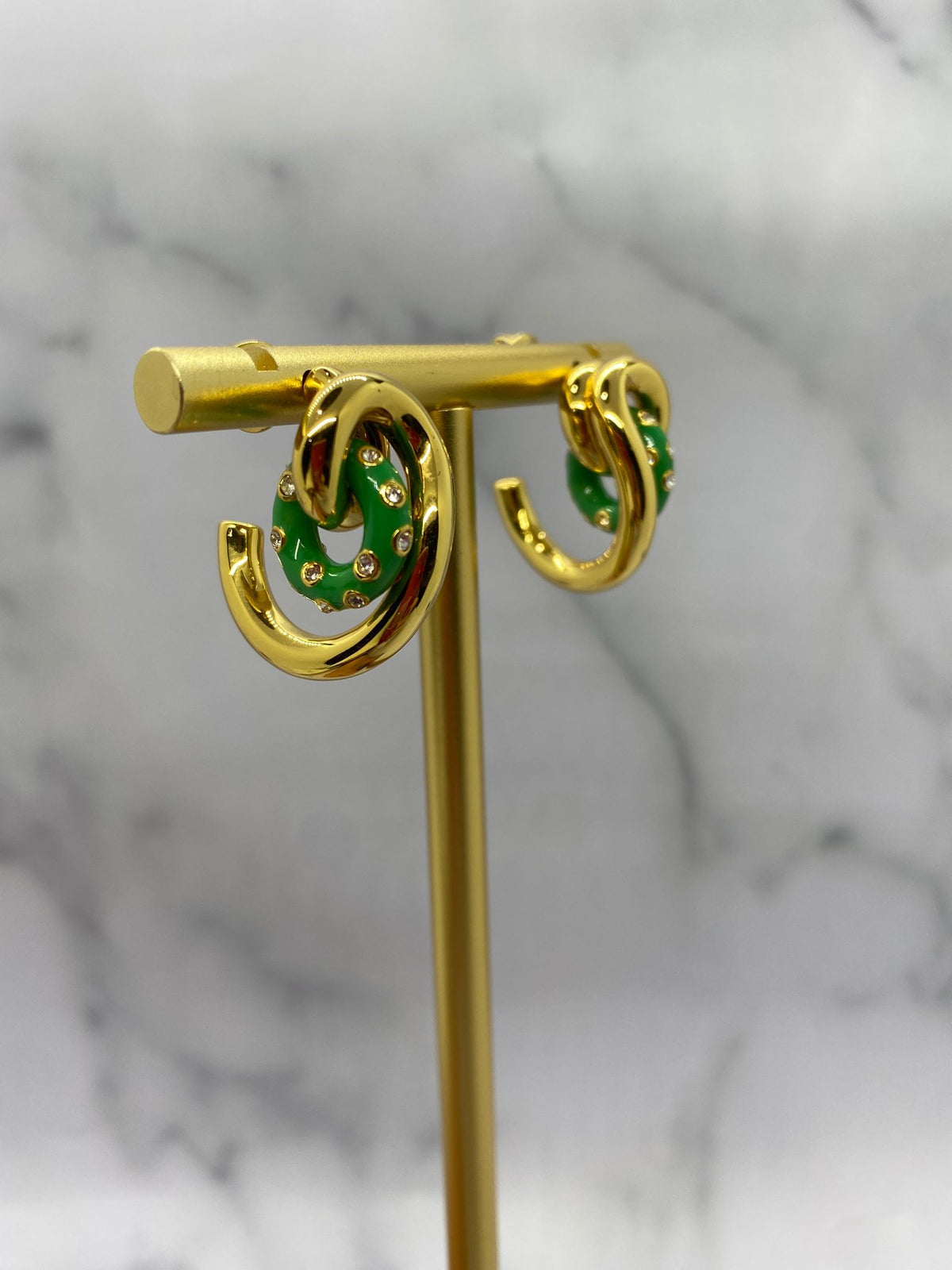 BOTTEGA VENETA Gold & Green Hoop Earrings - Pre owned /