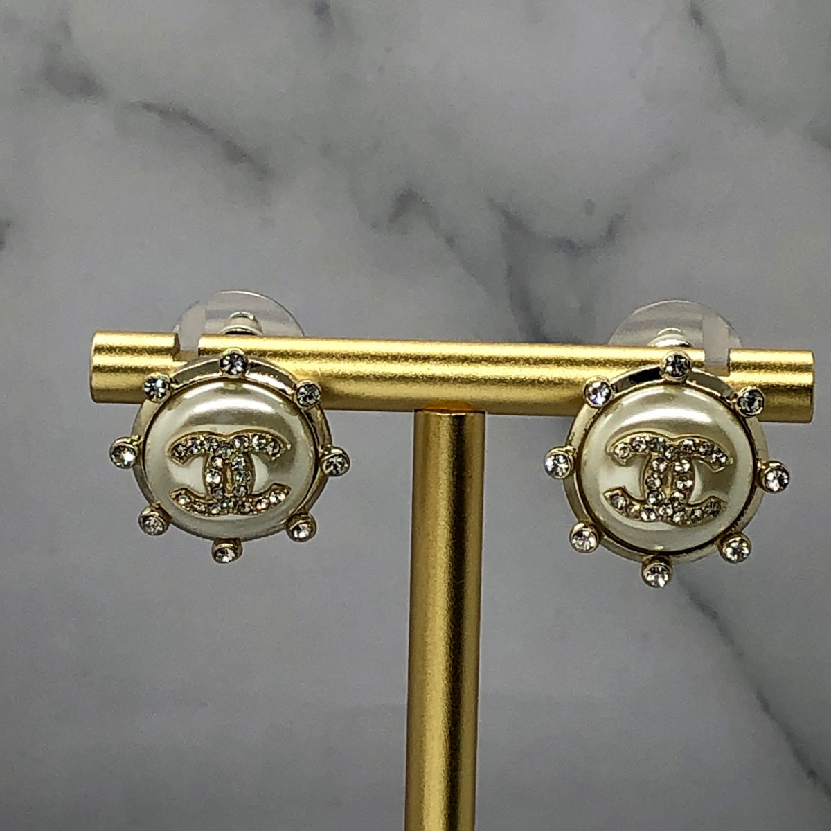 CHANEL CC Pearl Rhinestone Earrings - Pre owned