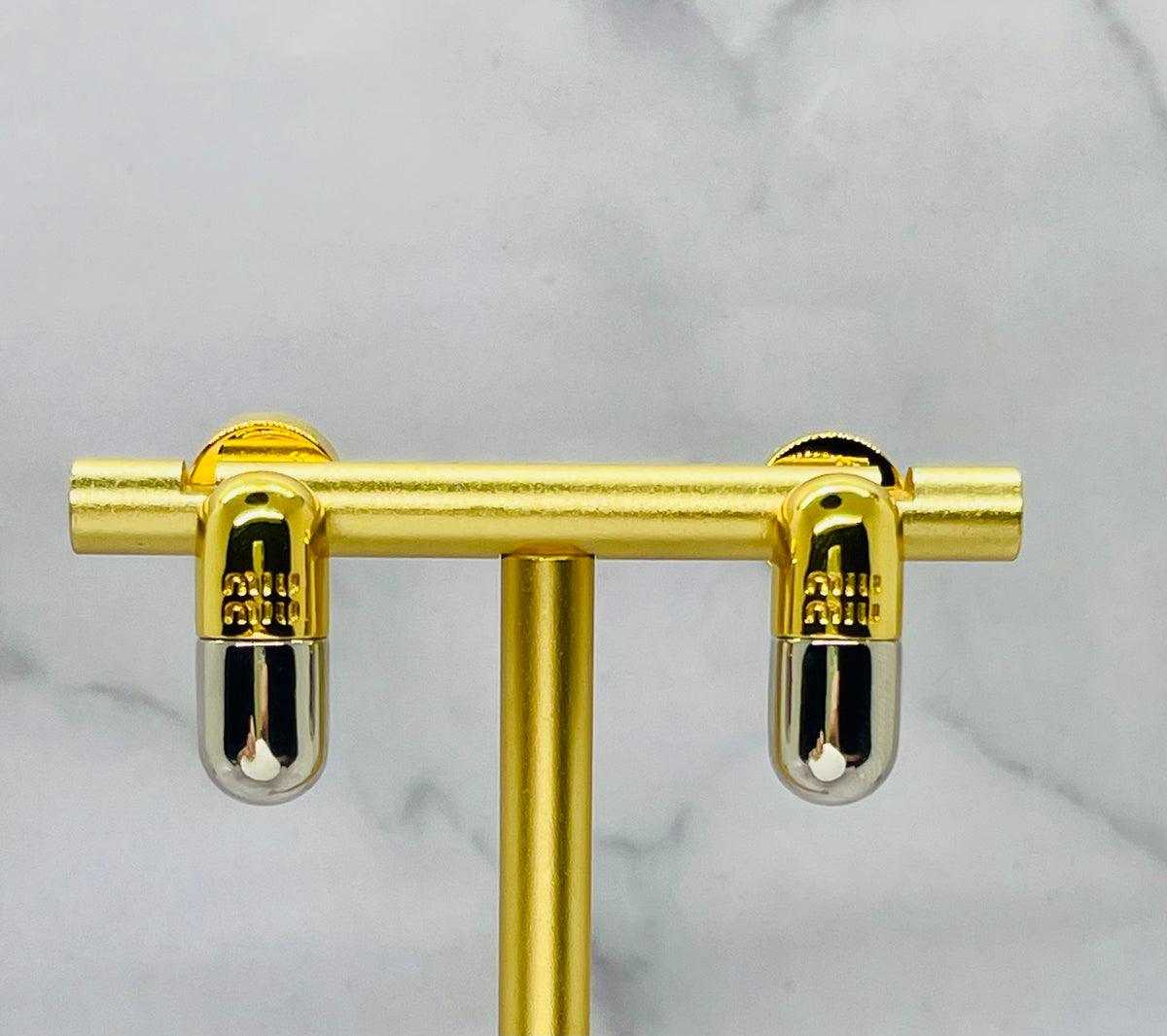 MIU MIU Gold & Silver Tone Pill Earrings - Pre owned
