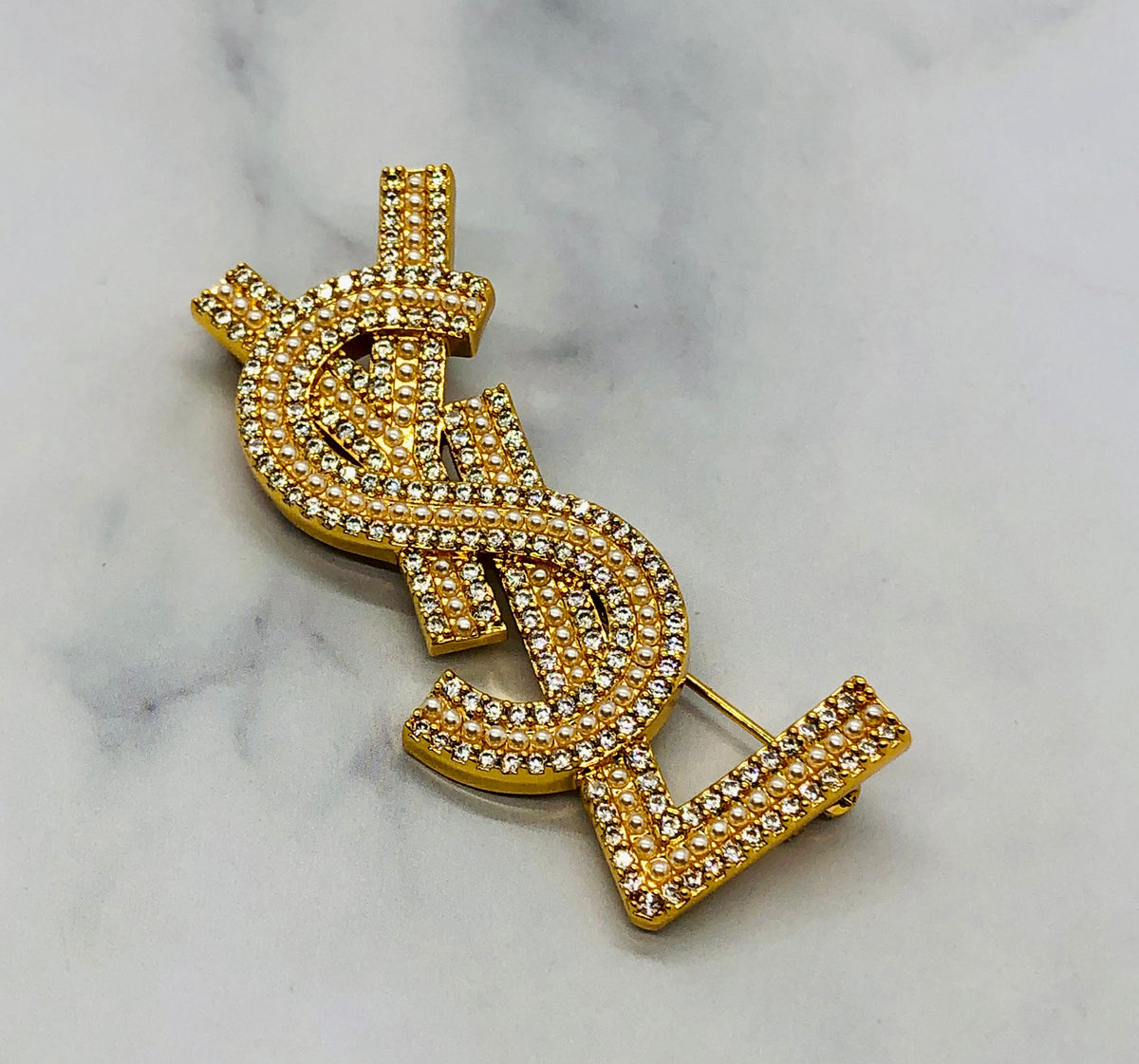 YSL YVES SAINT LAURENT Gold Tone Brooch Pin - Pre owned