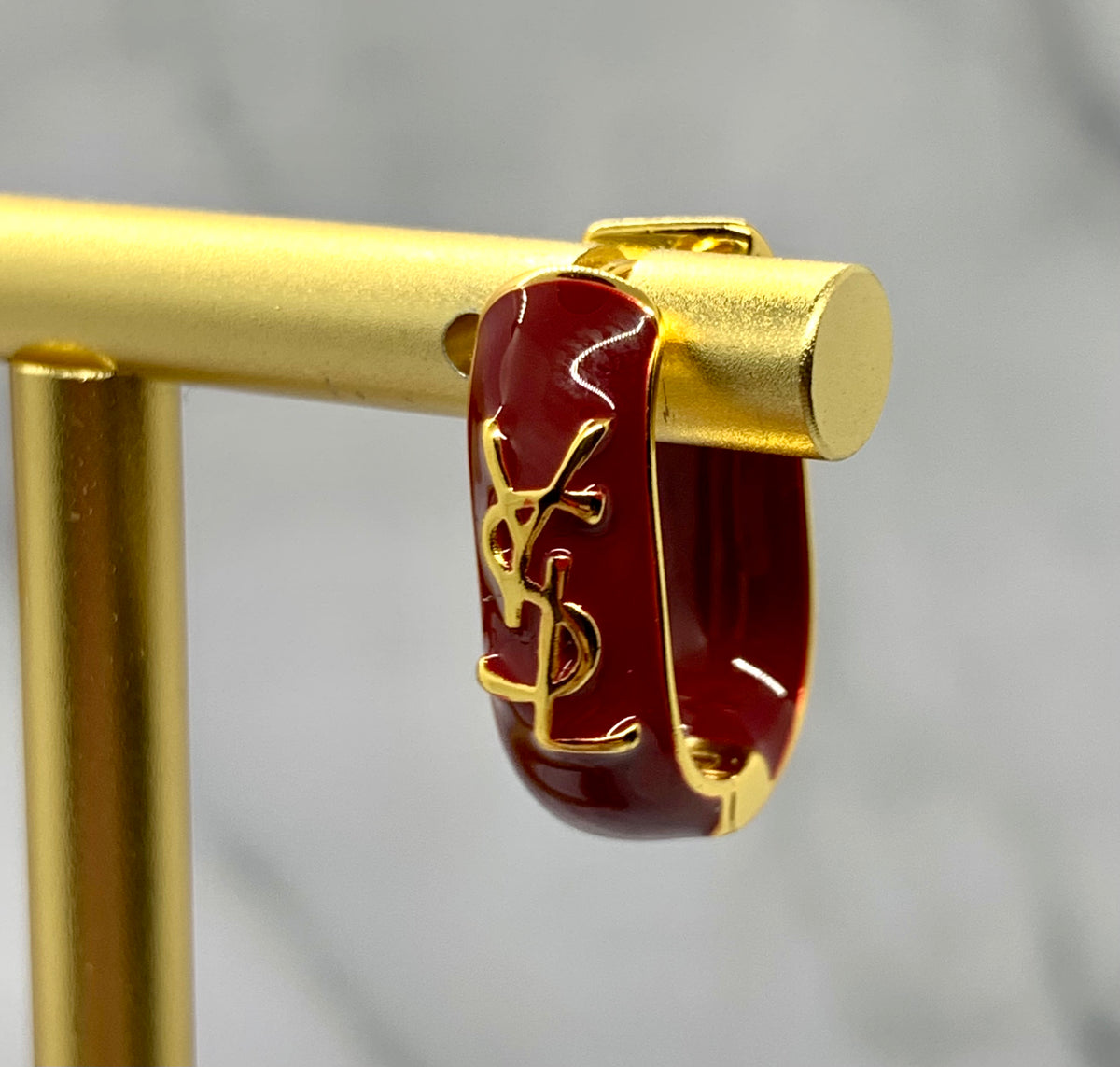 YSL YVES SAINT LAURENT Burgundy Enamel Earrings - Pre owned