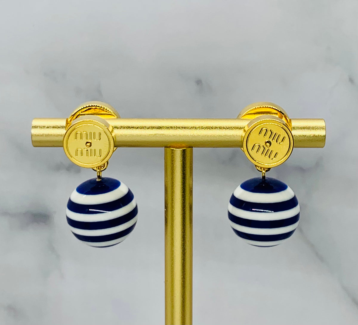 MIU MIU Blue Striped Pendant Earrings - Pre owned