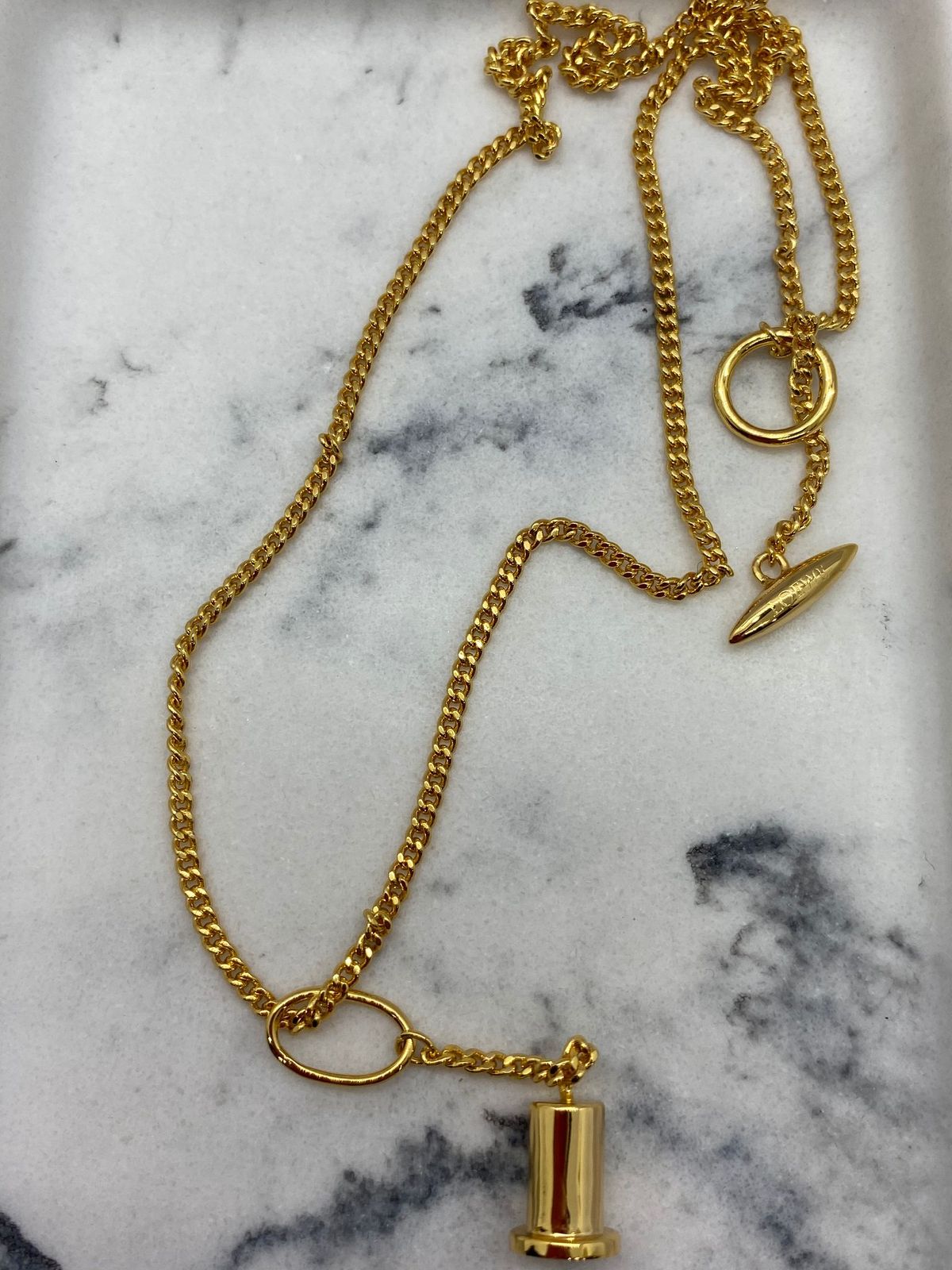 LOEWE Gold Tone Signature Stamp Pendant Necklace - Pre owned