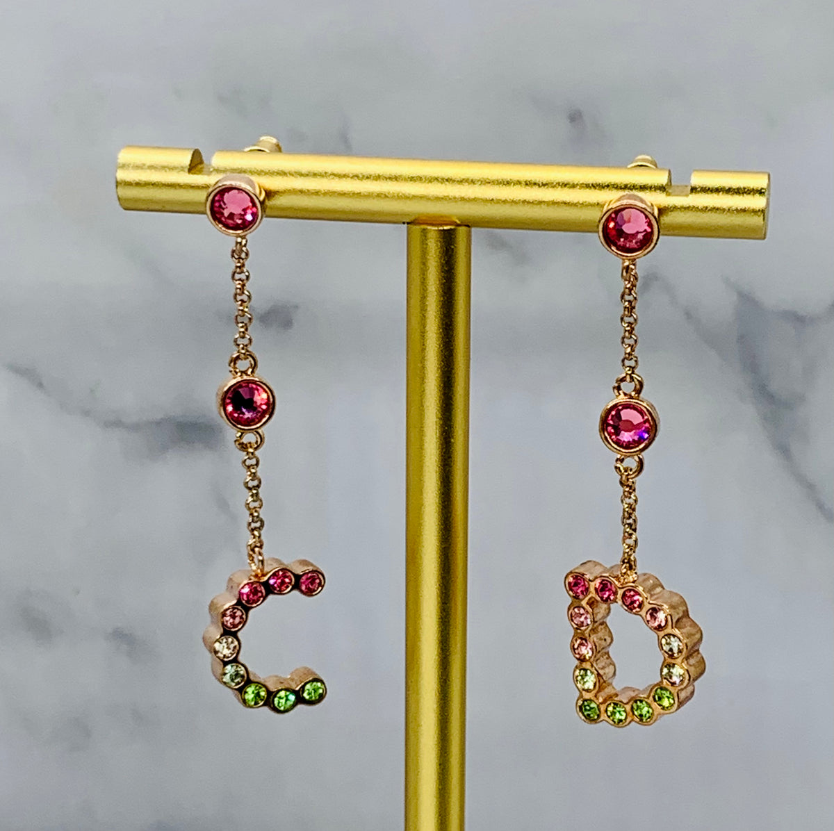 CHRISTIAN DIOR CD Colorful Rhinestone Pendant Earrings - Pre owned