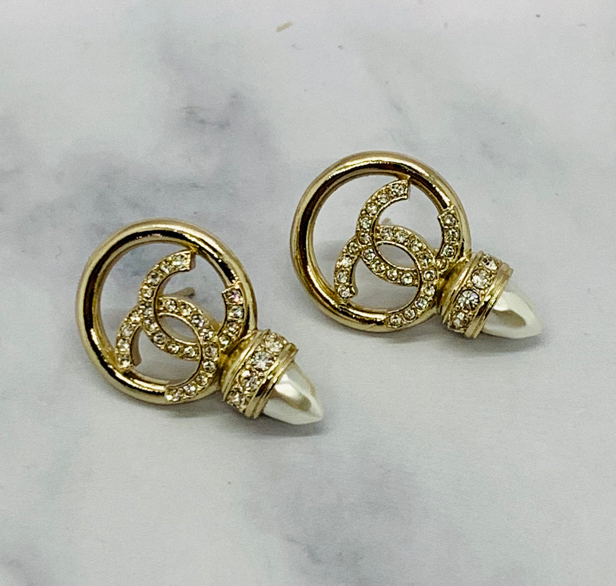 CHANEL CC Rhinestone Earrings - USED