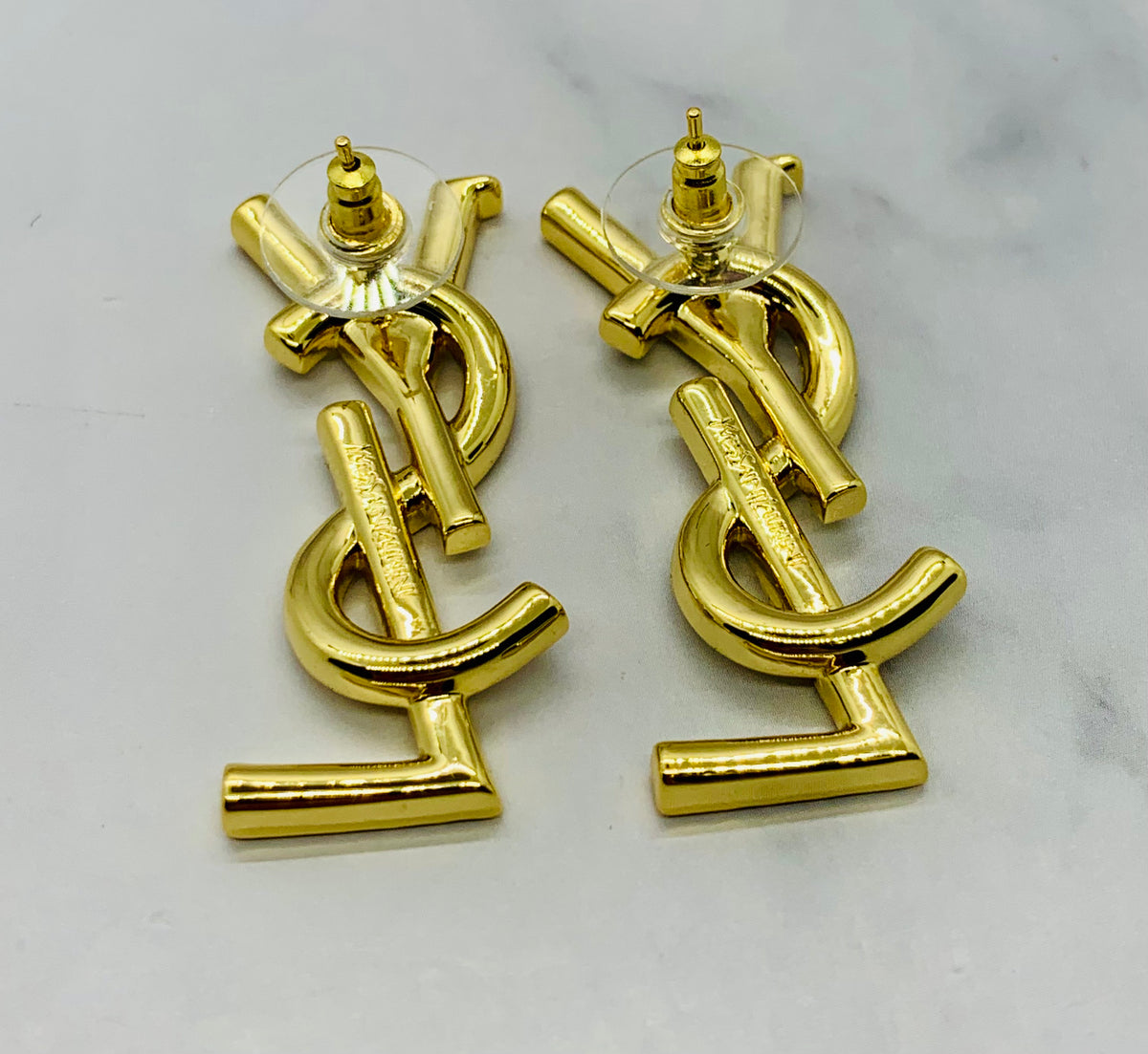 YSL YVES SAINT LAURENT Rhinestone Monogram Earrings - Pre owned