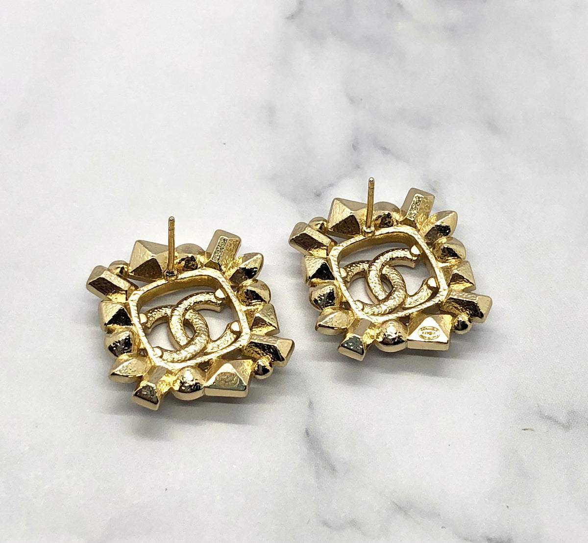 CHANEL CC Gold Tone Rhinestone Earrings - Pre owned