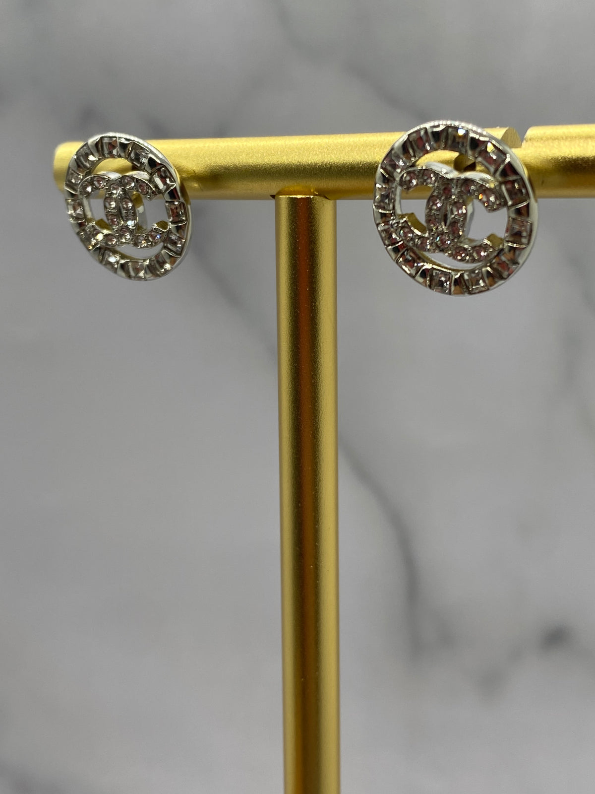 CHANEL CC Silver Tone Rhinestone Earrings - USED